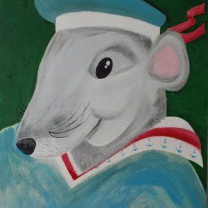 Cute mouse for your house acrylic painting, 12"x16"